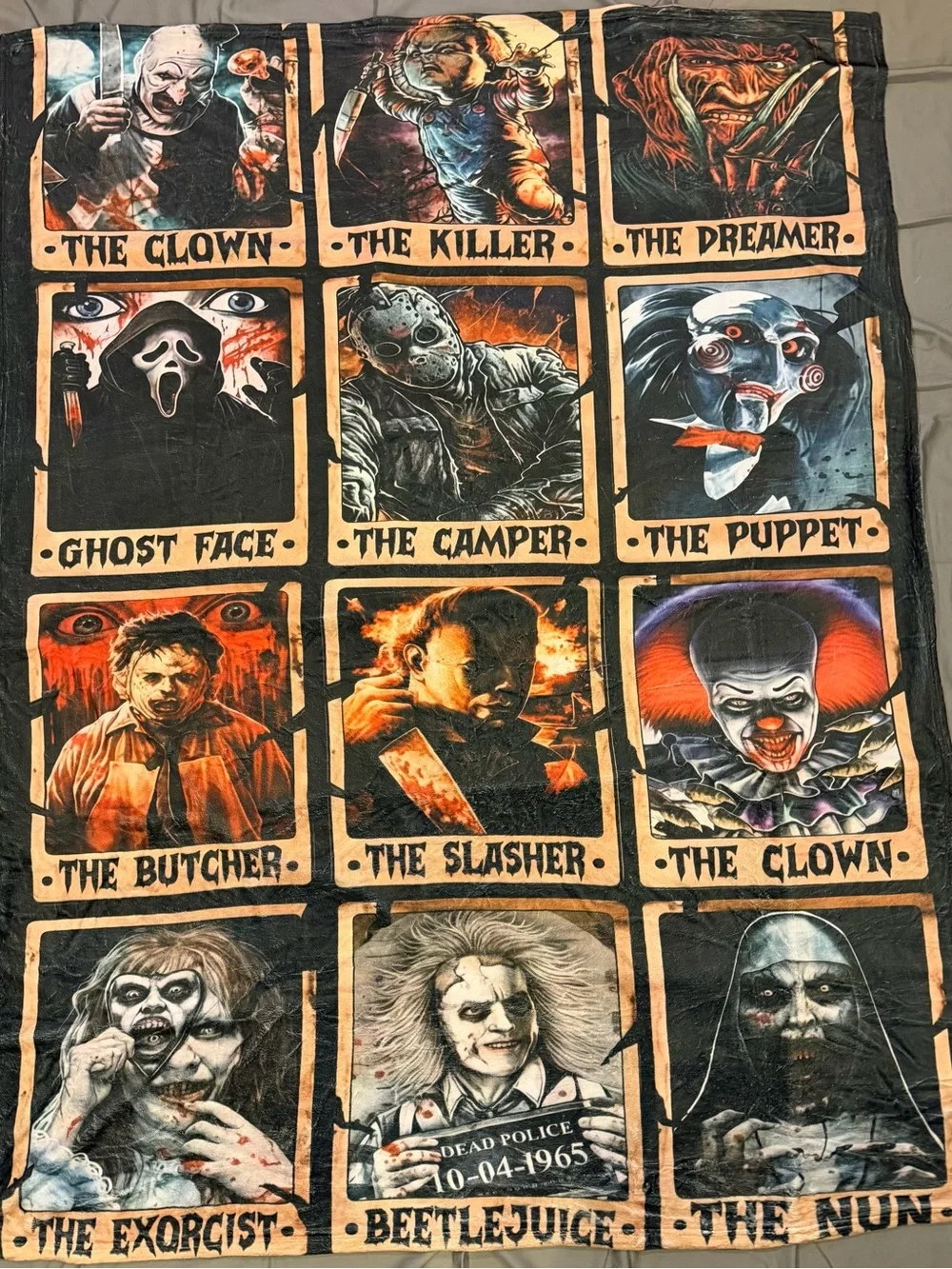 Brand new Horror Icons 80”x60” Queen size Blanket - Black/Multicolor